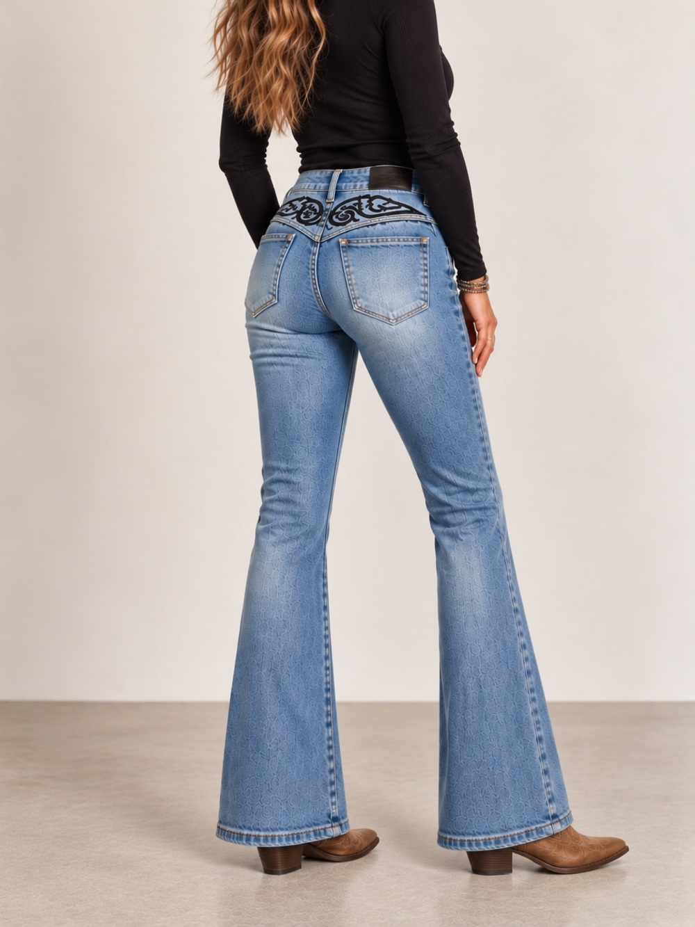 Austin Landing Flare Jeans Embroidered Western Y2K Light Wash Denim Size 5/27
